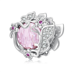 Srebrna przywieszka pr 925 Charms różowy kamień motyl kwiatki fairy PAN223